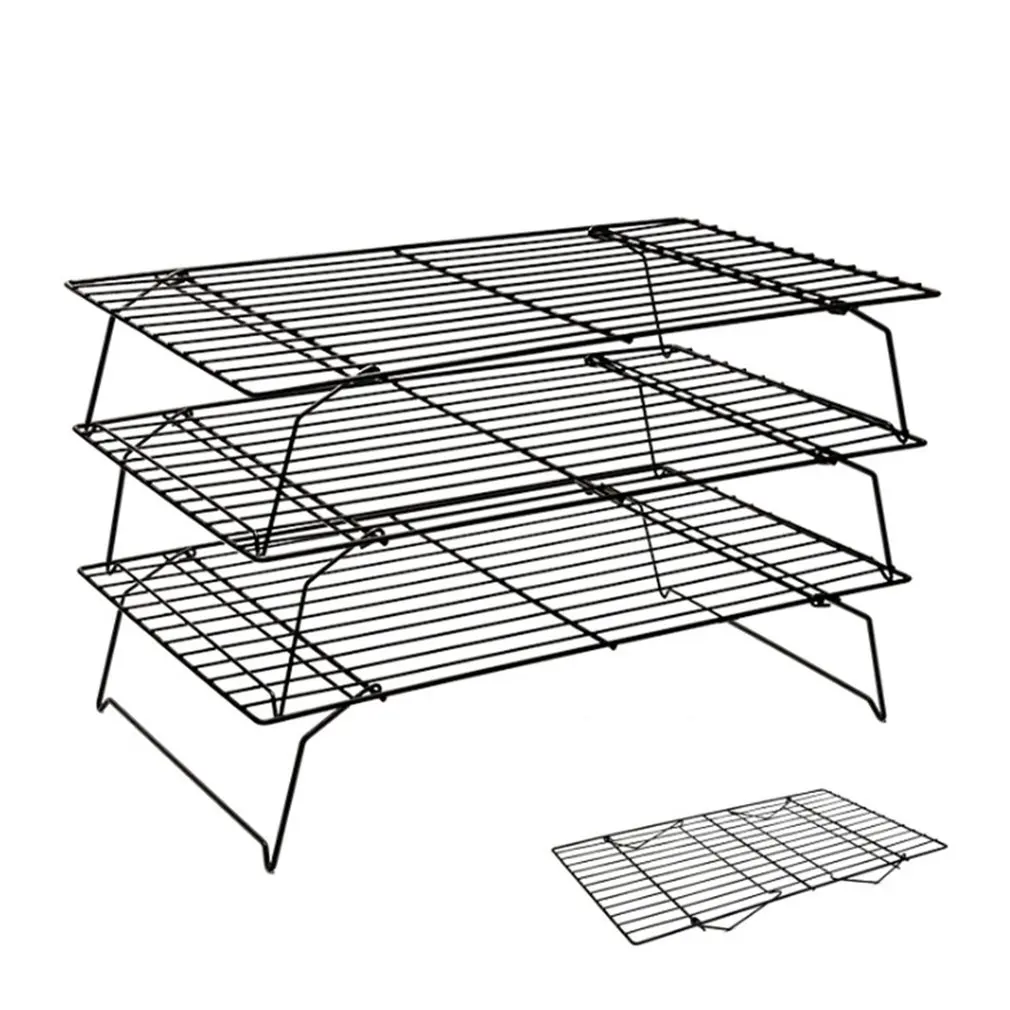 Non-Stick 3-Tier Cooling Rack Stackable Collapsible Rectangle Wire Cooking Baking For Cookies Cakes |