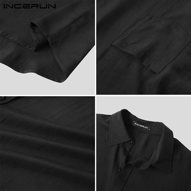

INCERUN Leisure Solid Color Shirts Mens Long Sleeve Lapel Neck Camisa Fashion Korean Style Buttons Chemise Business Dress Shirts