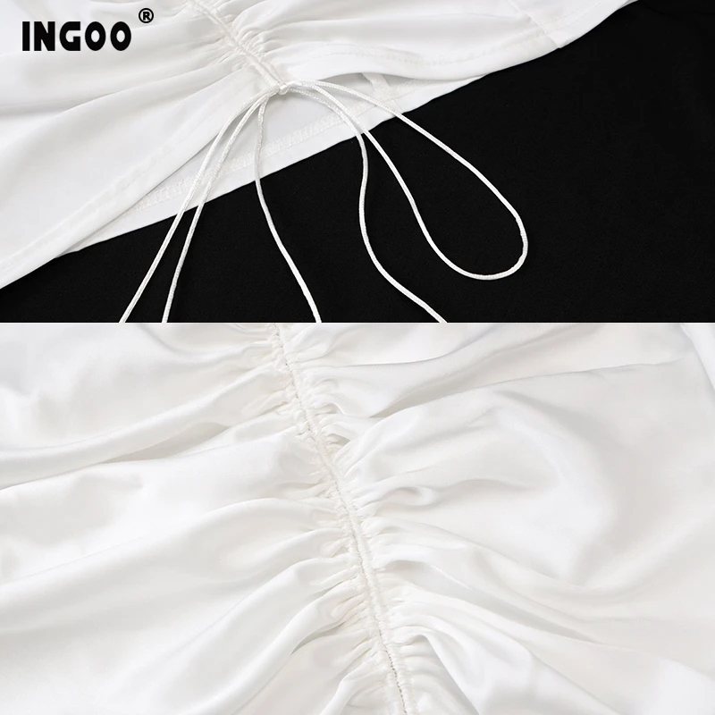 

INGOO Summer Sexy Stain Dress Mini Bodycon Drawstring Backless Cross Strap Bandage Women White Slip Club Party Dresses Female