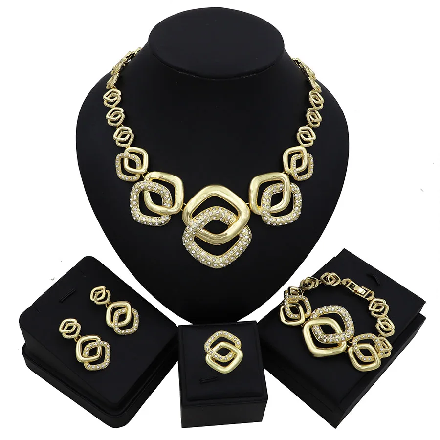 TSROUND Dubai Quality Jewelry Set for Women African Female Gold Color Drop Earrings Necklace Ring Bracelet | Украшения и