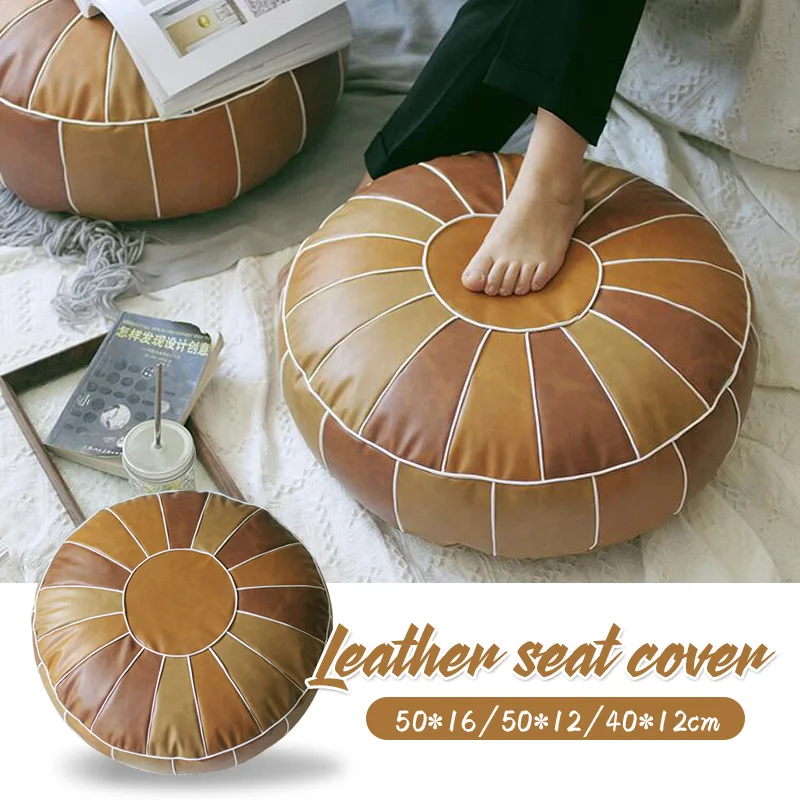 

Moroccan PU Leather Seat Futon Cushions Ground Lazy People Chair Covers Nordic Tatami Home Stitching Thick Round Footstool Mats
