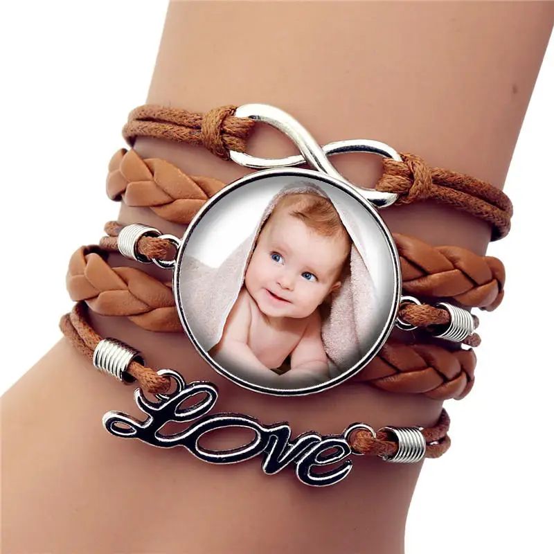 Кожаный браслет ручной работы на заказ фото вашего ребенка мамы папы внука