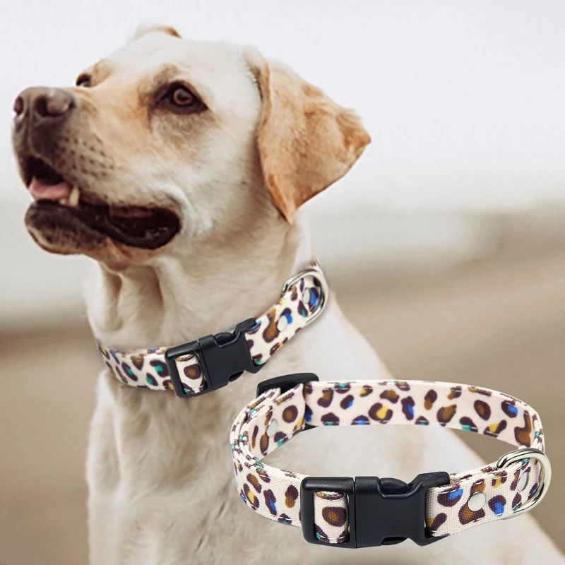 

Leopard Dog Collar Canvas Necklace Durable Anti-Bite Training Dog Collar For Small Medium Large Dogs Accessories Pet Product New