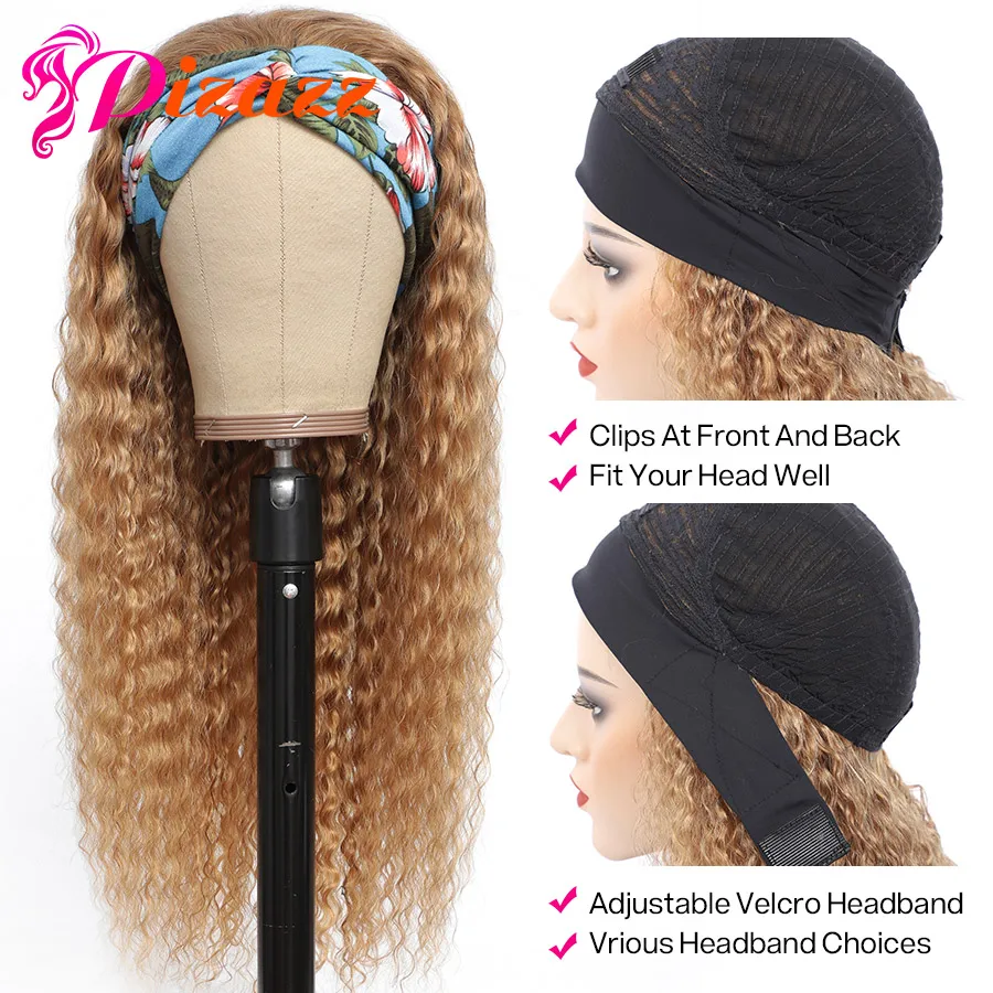Pizazz Hair Chic Style High-quality Deep Wave Headband Wig Glueless Human Wigs With Pre-attached Scarf 100% | Шиньоны и парики