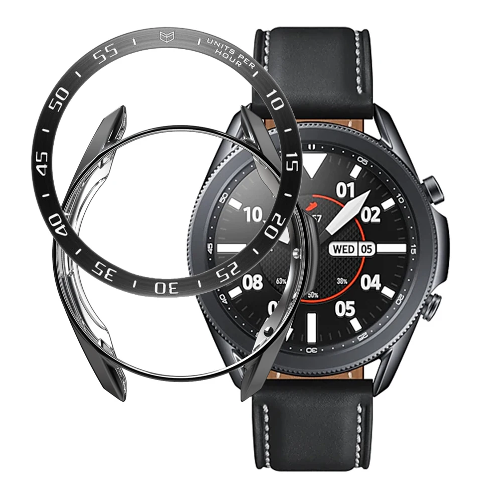 Металлическое кольцо 3 в 1 для Samsung Galaxy Watch 45 мм закаленное стекло HD R820 защитный