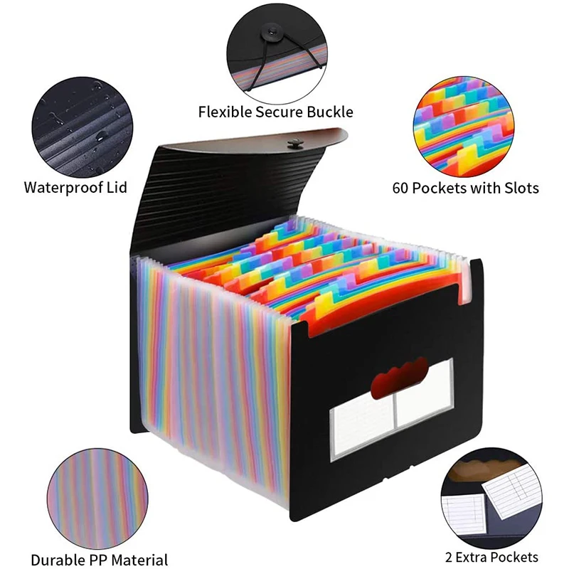

Accordian File Organizer, Expanding File Folder, 60 Pockets, Expandable File Organizer, A4 Letter Size