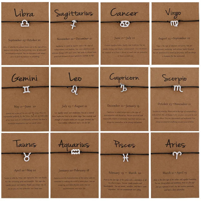 Fashion 12 zodiac lion Bracelets Black Rope Bracelet charm mens chain gift Brass does not fade birthday jewelry | Украшения и