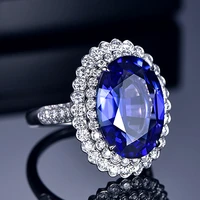 big sapphire gemstones diamonds rings for women blue crystal white gold color luxury jewelry argent bijoux bague party gifts