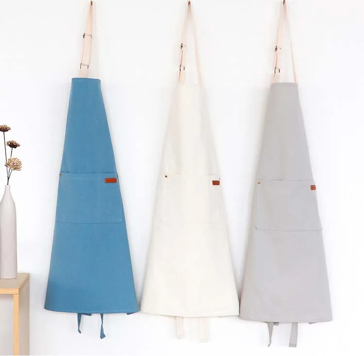 

Simple Canvas Apron Baking Chefs Kitchen Cooking BBQ Bib With pocket suspension Холст фартук