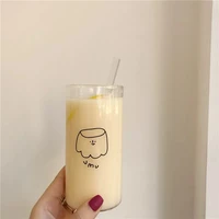 korean niche simple cute cartoon pudding pattern creative glass water cup milk cup coffee cup breakfast cup