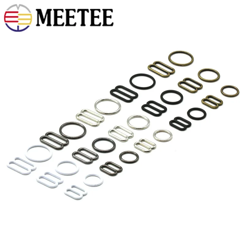 

Meetee 50sets 6-20mm Metal Bra Shoulder Strap Adjustment Buckle Swimsuit Sling Button Tri-Glide O Ring Connectors Hook Clasp