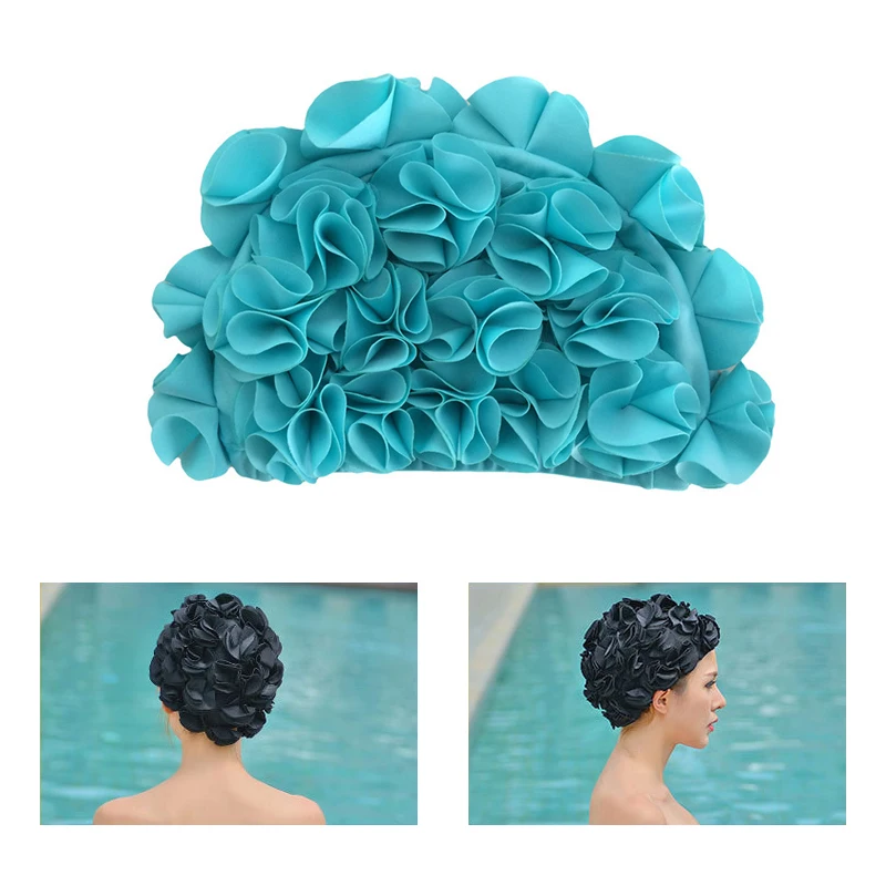 

Cute Women Petal Swimming Caps Flower Design Ladies Bathing Cap Swimming Pool Hat Fashionable Cap Floral Vintage Bath Cap