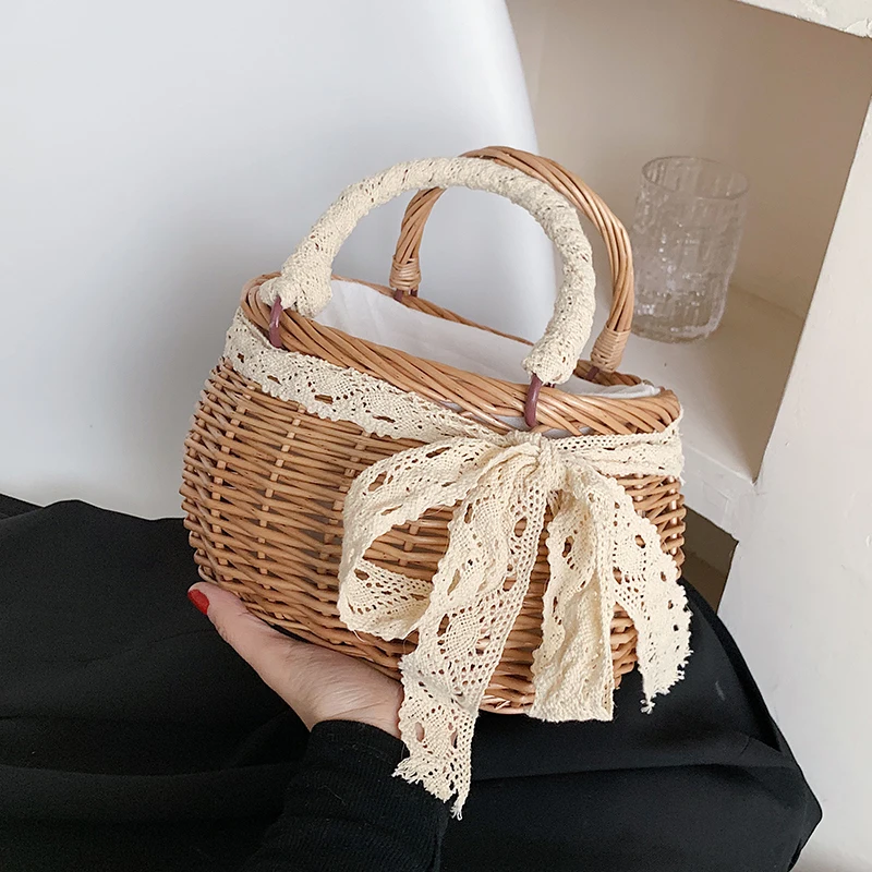 

Small Summer Weave Beach Straw Rattan Tote Bags 2021 Simple Luxury Brand Fashion Travel Ladies Top Handle Basket Handbags