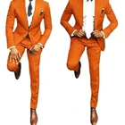 Новейший дизайн, оранжевый мужской повседневный облегающий костюм, 2 шт. (пиджак и штаны), смокинг для жениха, выпускного вечера, на заказ