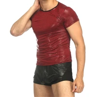mens sexy faux leather plaid t shirts wrestling latex male undershirts men tees tight shirts gay funny corset dancewear lingerie