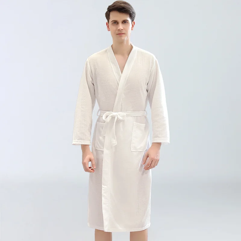 Spring, Summer Autumn Waffle Thin Bathrobe Absorbent Quick Drying Couple's Nightgown Men's and Women's Household Clothes
