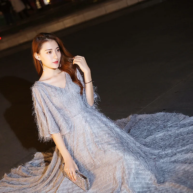 

It's Yiiya Formal Dress Half Sleeve V-Neck Evening Dress 2020 LF163 A-Line Plus Size Tassel Evening Dresses for Women