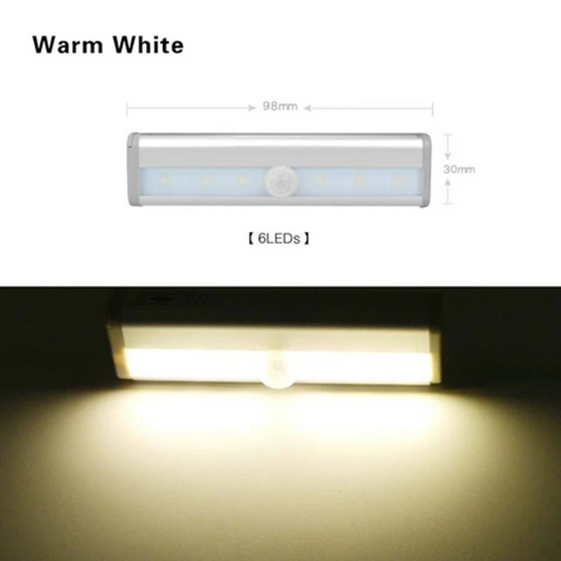 Warm White 98mm 190 мм беспроводной PIR датчик движения светодиодный светильник для шкафа 10 светодиодный s батарея для шкафа шкаф кухонный светильник ing lampada - Цвет: Warm White 98mm