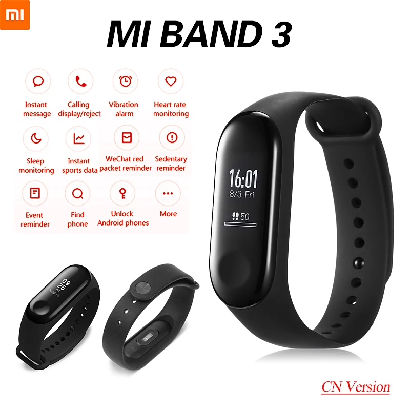 Оригинальный Смарт браслет Xiaomi Mi Band 3 версия CN смарт OLED 50M водонепроницаемый