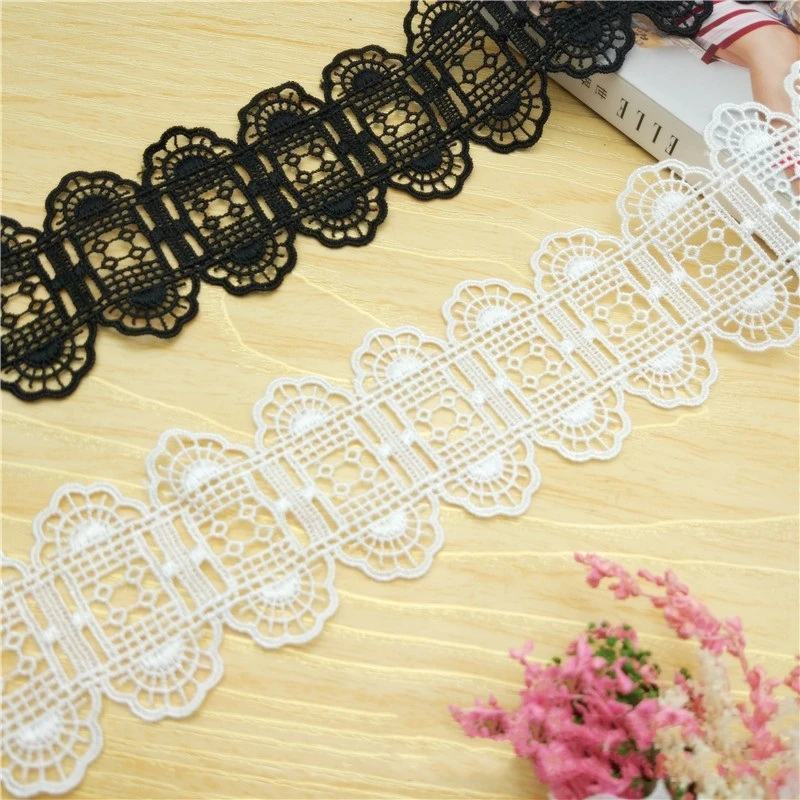 5 ярдов белая вышитая Цветочная кружевная отделка хлопковая тюль сделай сам