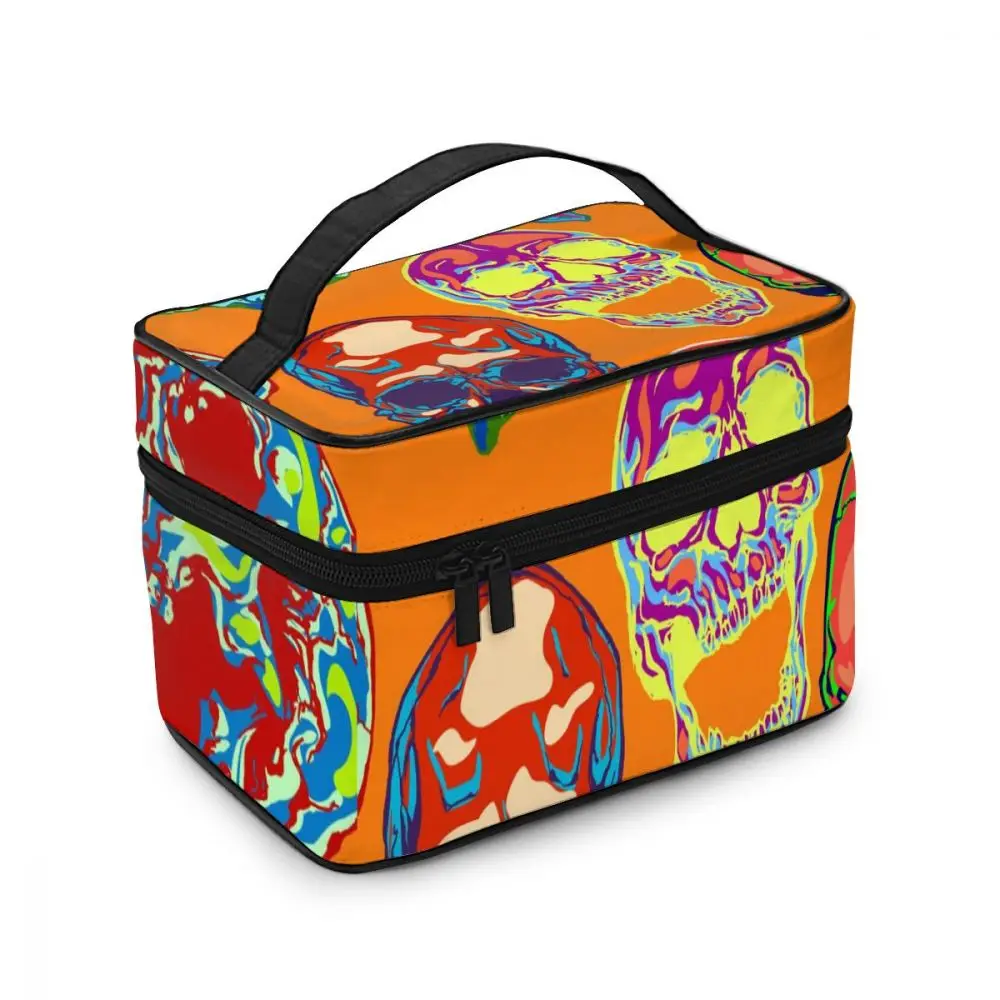 

2021 Women Makeup Bag Cosmetic Bags Happy Halloween Skulls Ladies Beauty Case Cosmetics Organizer Toiletry Bag