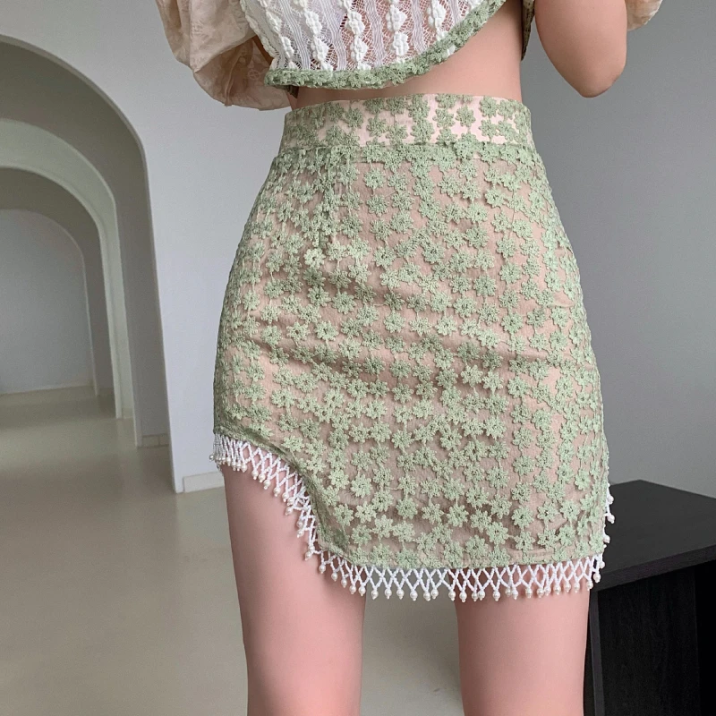 

Luck A Summer Designer Sexy Skirt Suit Women Hollow Out Elegant Kawaii Lace Skirt Casual Vintage High Street Beach Skirt Suit