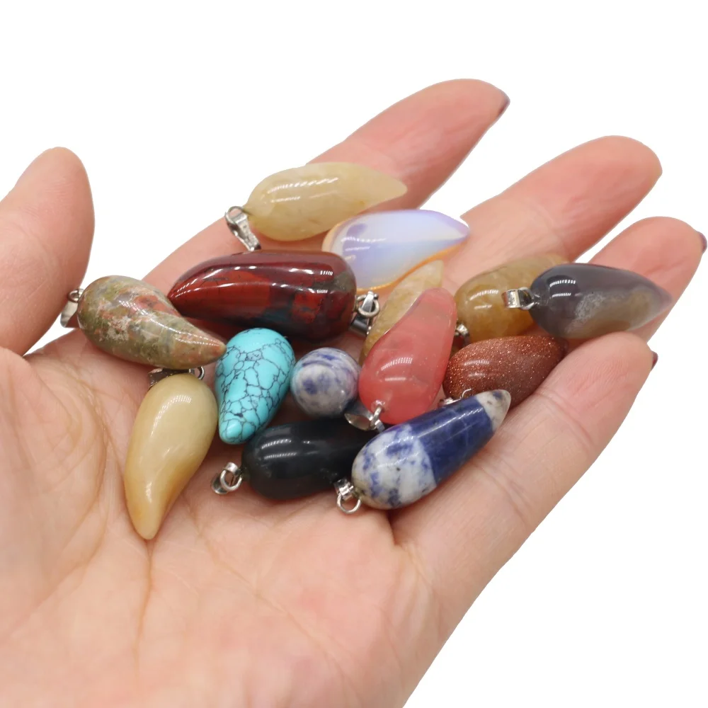 

3piece Natural Stones Pendant Comma-Shaped Semi-Precious Exquisite Charms For Jewelry Making DIY Bracelet Necklace Accessories