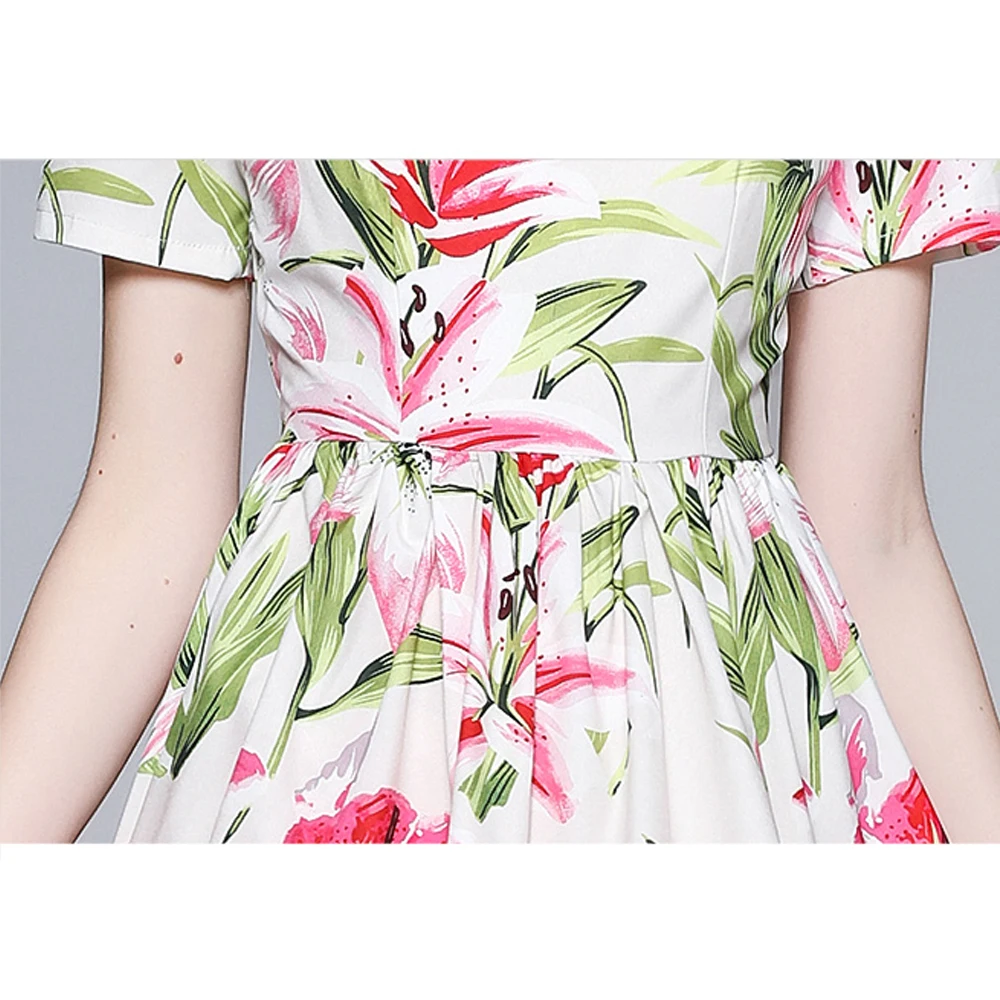 

Simgent Square Collar Dress Women Summer Floral Print A Line Elegant Dresses Woman Clothes Vestido Femme Robe Jurken SG1462