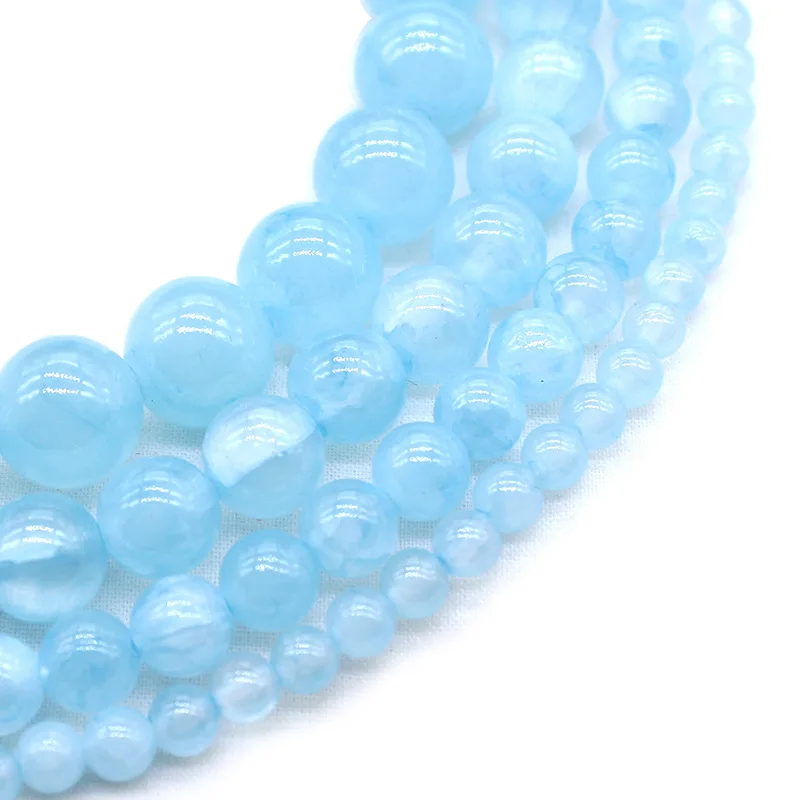 Новый натуральный голубой персидский нефрит Круглый драгоценный камень Бусины