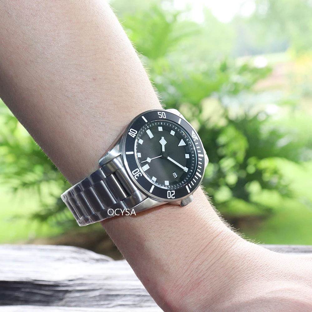 

Men's automatic sports luxury watch 42.5mm men's luminous pointer sterile blue, black dial mineral glass calendar fold buckle