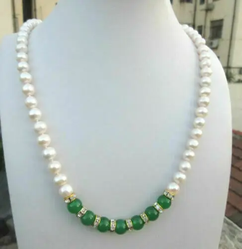 

Fancy 21" White Green Jade+south Sea AAA Pearl Necklace Clasp
