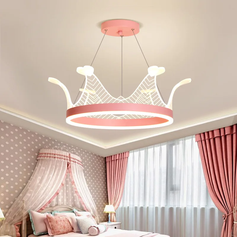

2021 New Creative Chandelier Simple Modern Girl Room Lamp Personality Crown Master Bedroom Children's Room Light Fixtures