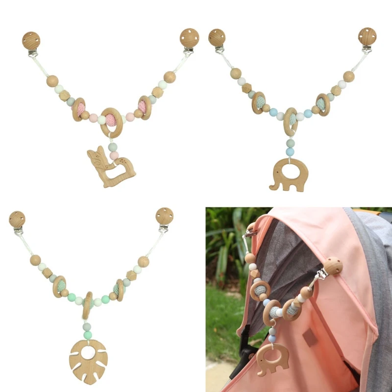 

Baby Wooden Pram Chain With Clips Mobile Bed Holder Gym Toy Rattle Stroller Toy XX9E