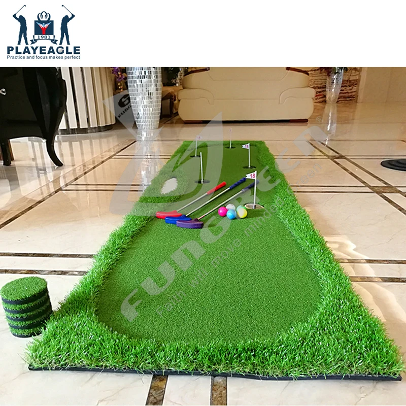 en Ucuz FUNGREEN 5 Delik Kapalı Golf Vuruş Yeşil 75x300 Cm Kapalı Açık Eğitim Atıcı Mat Uygulama Koyarak Yeşil Ev Kullanımı