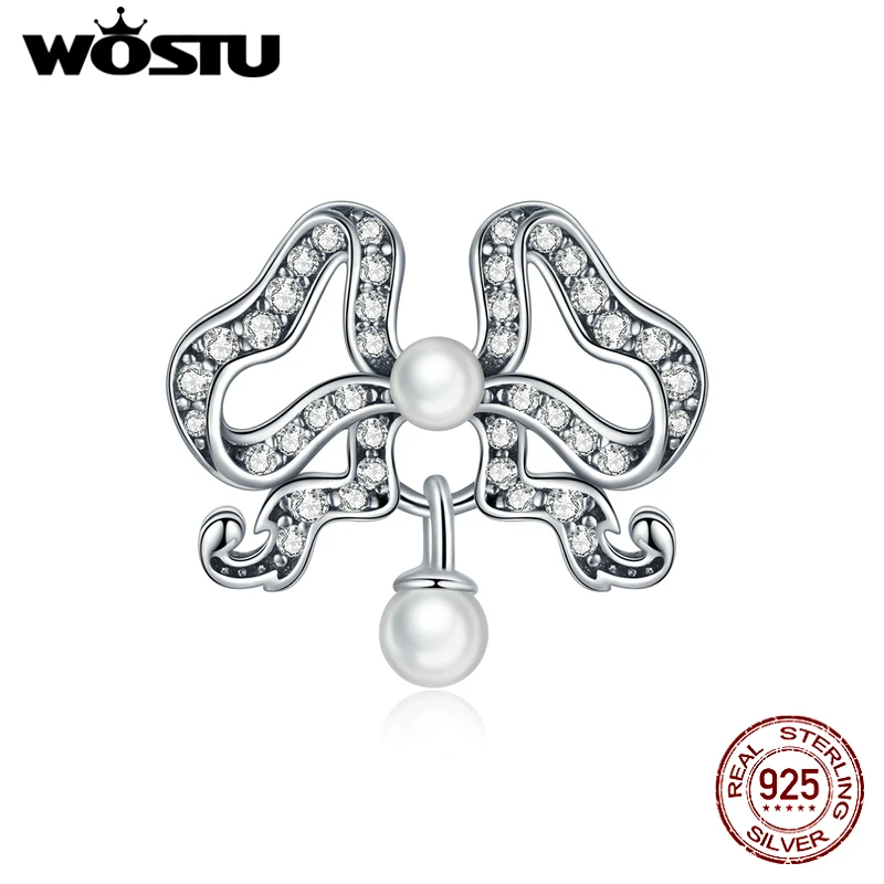 

WOSTU оригинальный 925 шарма стерлингового серебра Романтический бусина с бантиком кулон в форме Серебряный браслет ожерелье ювелирные издели...