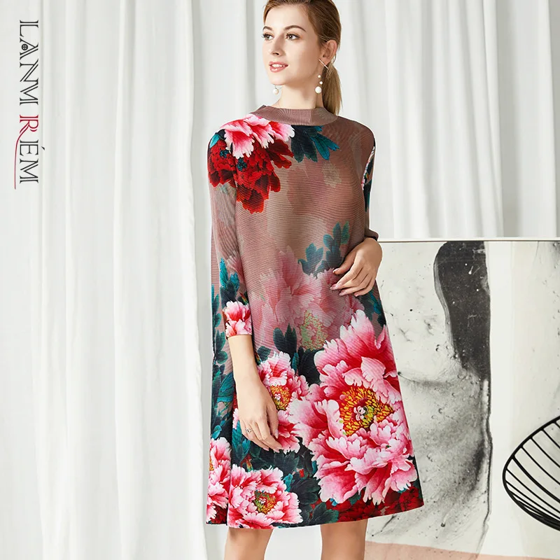 Женское плиссированное платье LANMREM Осеннее модное Свободное с рукавом три