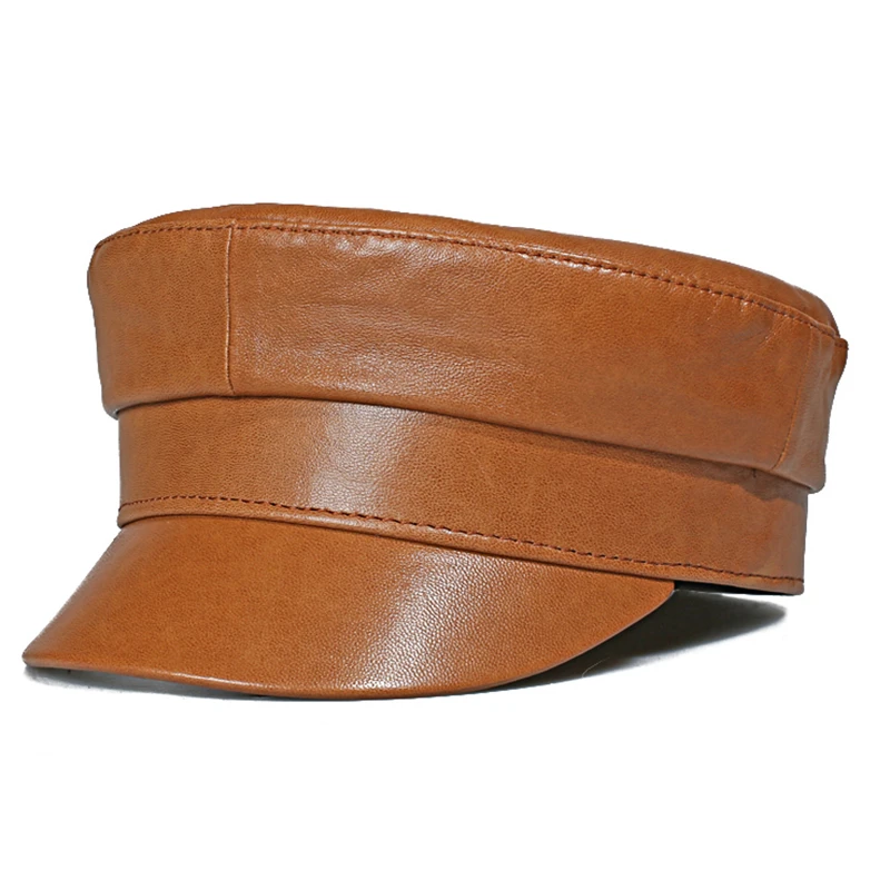 

Кепки из натуральной кожи для женщин и мужчин, кепки на плоской подошве, армейская Военная Кепка из овечьей кожи, осенняя простая модная бейсболка для мужчин среднего возраста