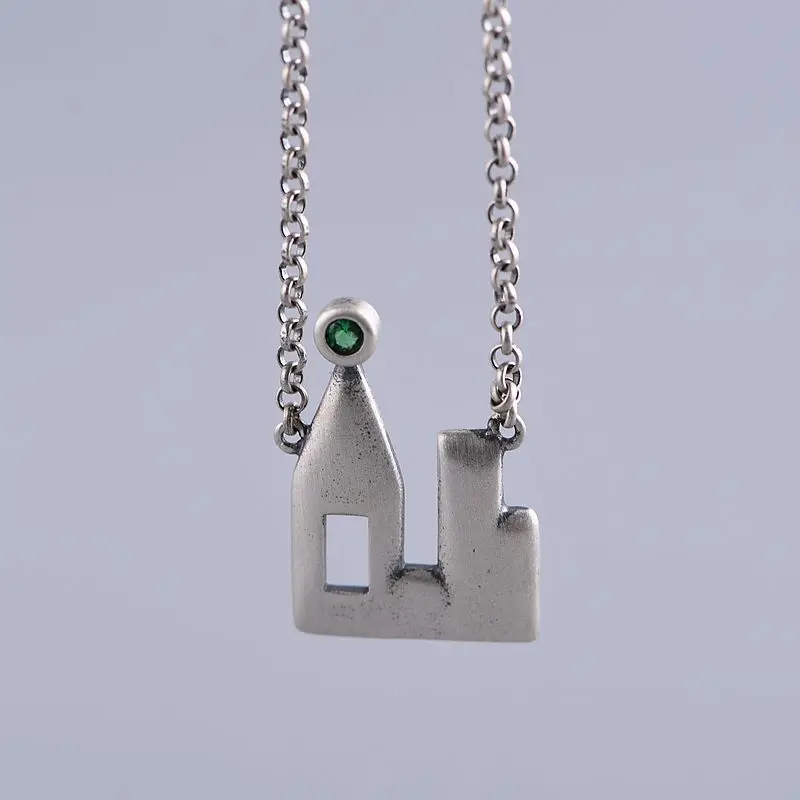 

FNJ 925 Silver Castle Pendant For Jewelry Making Vintage 40cm 100% Pure Sterling Silver Necklace Women