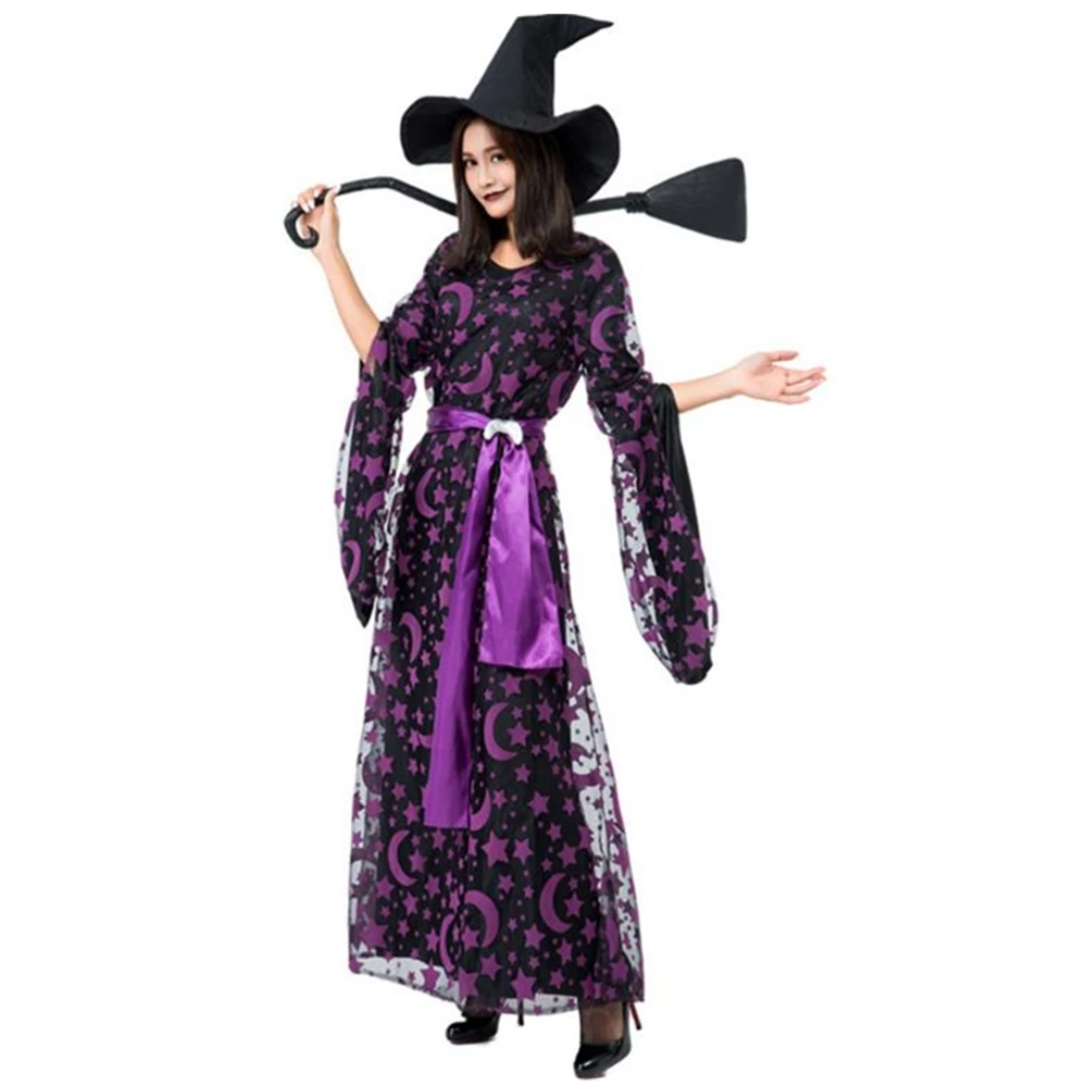 Одежда для родителей и детей на Хэллоуин фиолетовая звезда луна волшебная ведьма