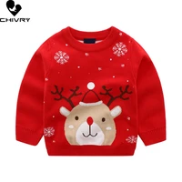 new autumn winter kids pullover sweater girls cartoon christmas deer jacquard o neck knitted jumper sweaters tops clothing
