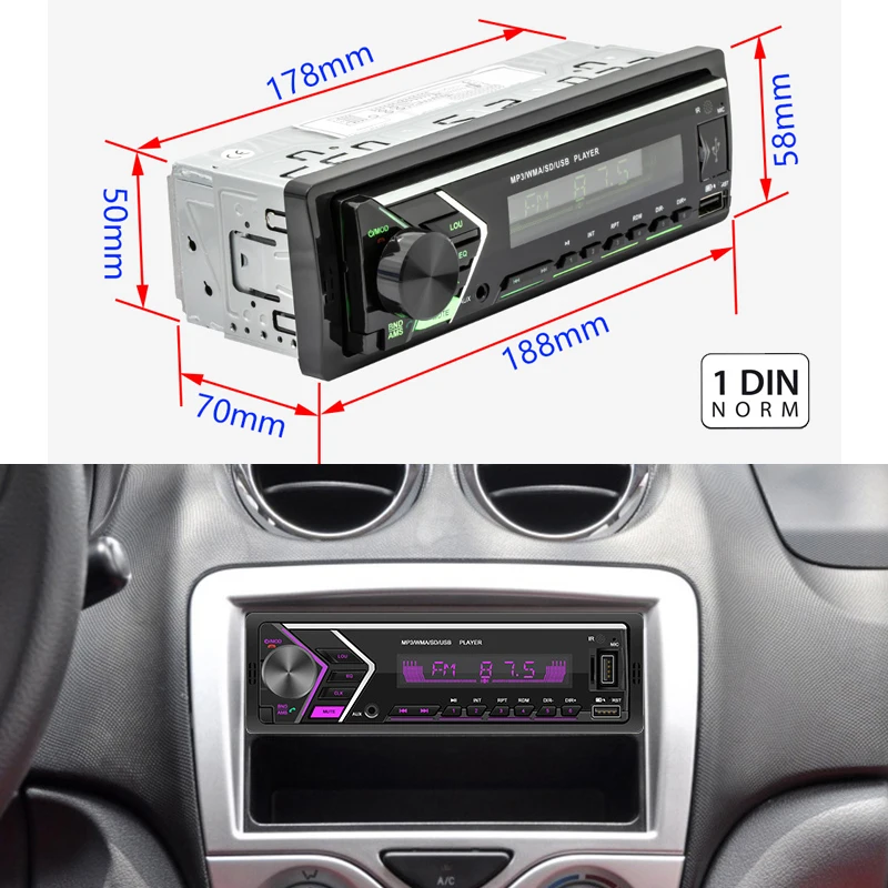 1 Din автомобильный радиоприемник Bluetooth гарнитура A2DP MP3 USB TF Aux in FM стерео приемник 7