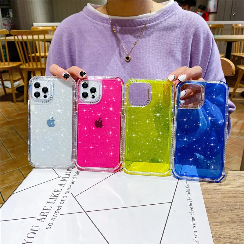 

Shining Glitter Shockproof Bumper Phone Case For iPhone 12 11 Pro Max XR X XS Max 7 8 Plus 12 11 Pro Transparent Soft Back Cover