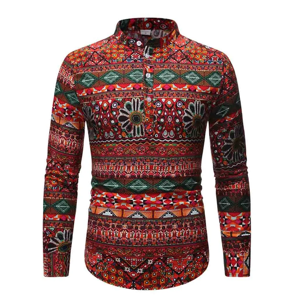 Мужская рубашка SAGACE 2020 в этническом стиле с длинным рукавом повседневная