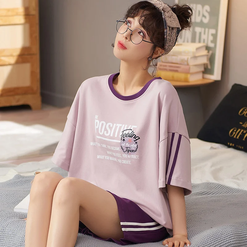 

New Pajamas Women's Summer Korean Loose Women's Cotton Home Wear Short Sleeve Suit Summer pajama sets
