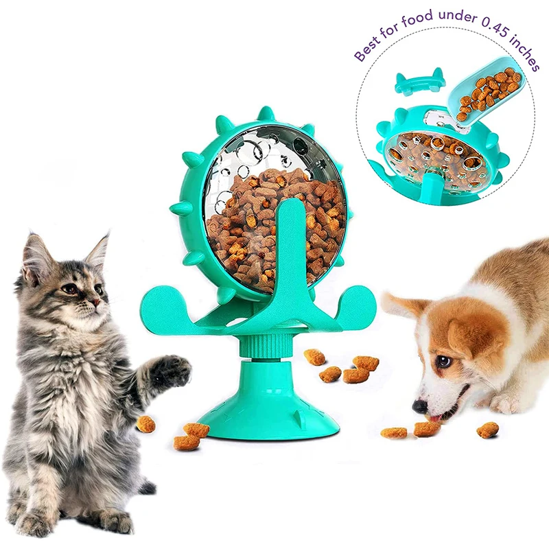 

Cat Toy 360 Rotating Windmill Turntable Food Leak Spilled Toy Dog Kitten Interactive Toy Funny Pet Feeder With Sucker Cat Toys