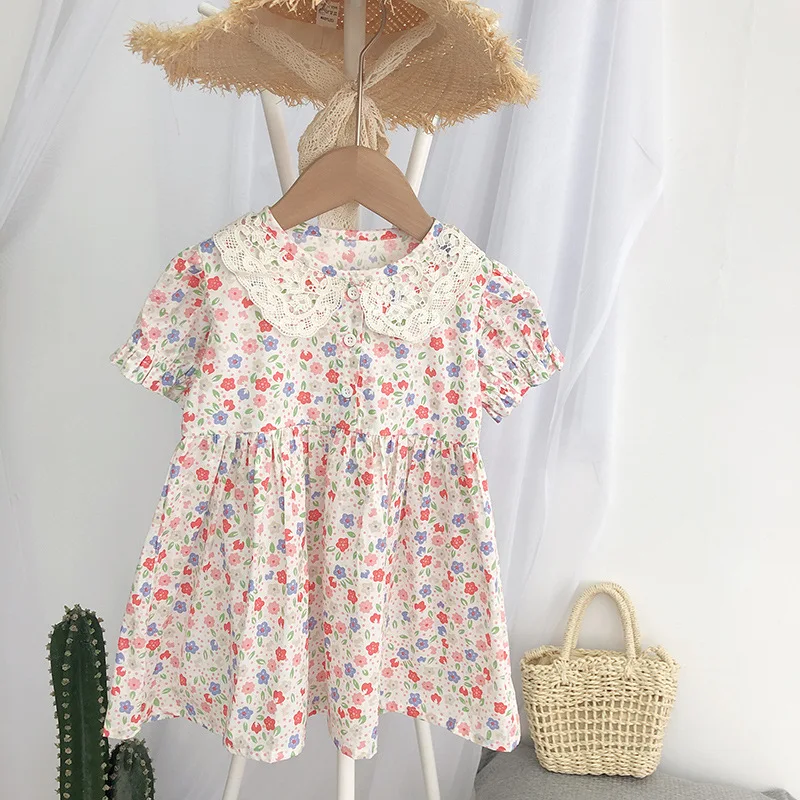 

Mihkalev Pattern print kids dresses for girls summer 2021 baby girl lace ruffles princess dresses children clothes costume