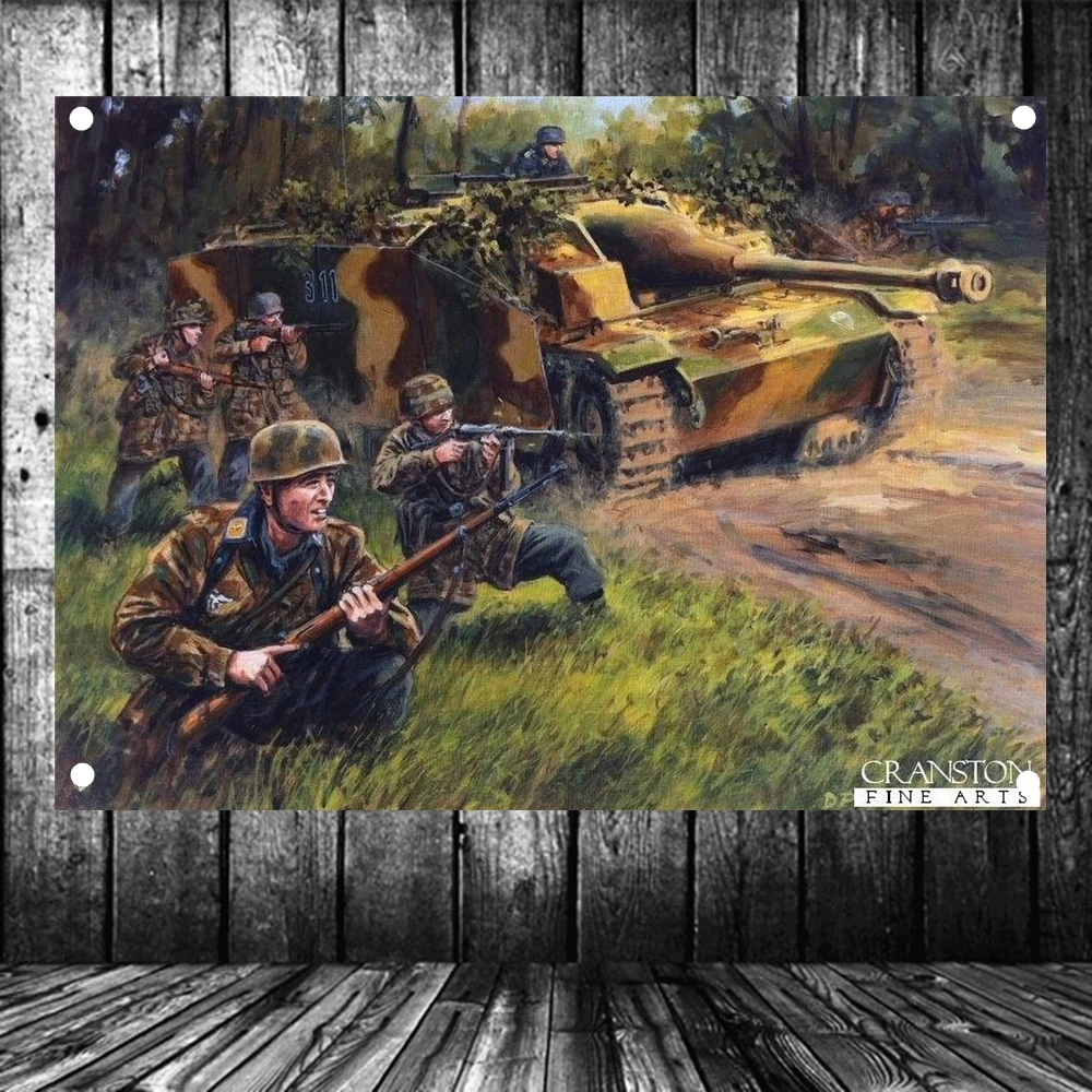 WW2 Военная художественная почтовая карта Sturmgeschutz III Танк GER Fallschirmjager флаг баннер