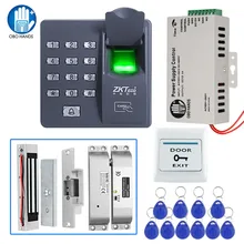 Access Control System Kit Biometric Fingerprint Reader with Magnetic Lock DC12V Power Supply with 10 RFID Keyfobs for Entry Safe