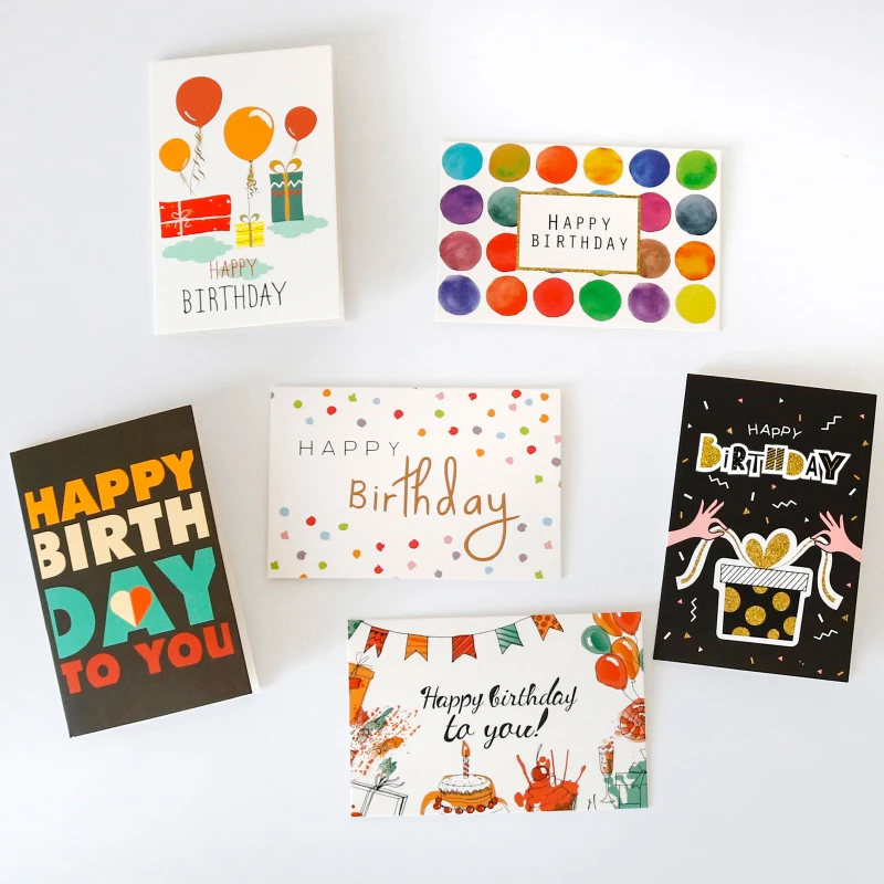 6sets Happy Birthday Cards Cute Balloon Assorted Greeting Card with Envelopes and Stickers Party Folded Gift | Дом и сад