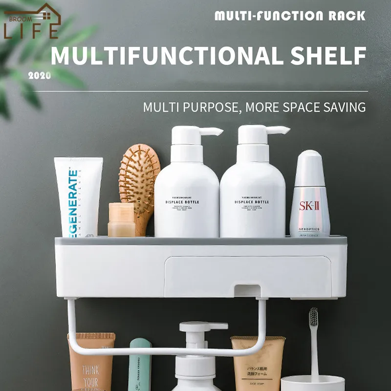 

Waterproof Wall-Mounted Plastic Storage Shelf Organizer Fashion Simple Style Shower Organizer Rack WC Bathroom Storage Holder